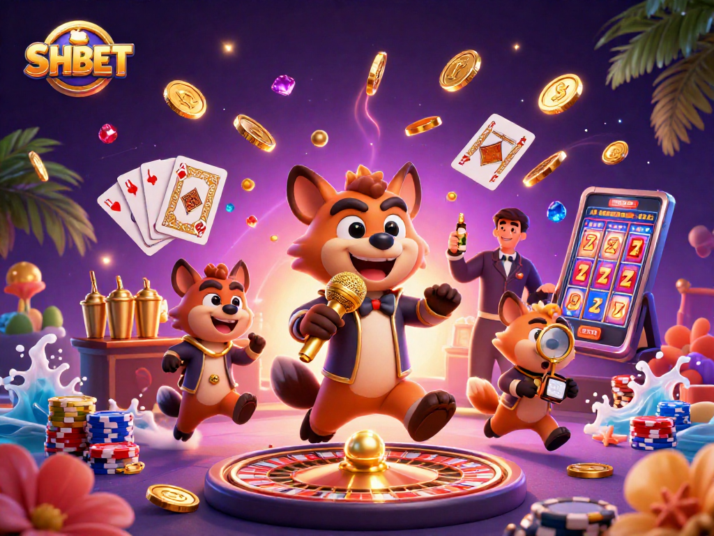 Engage with SHBET's vibrant comedy casino club scene featuring hyenas and dynamic gambling elements.
