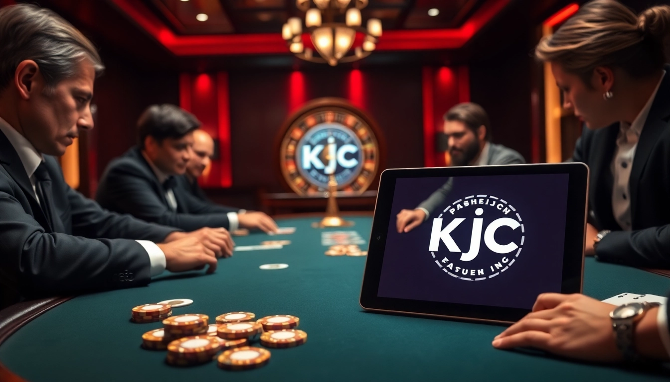 KJC poker table scene illustrating high-stakes play with luxurious elements.