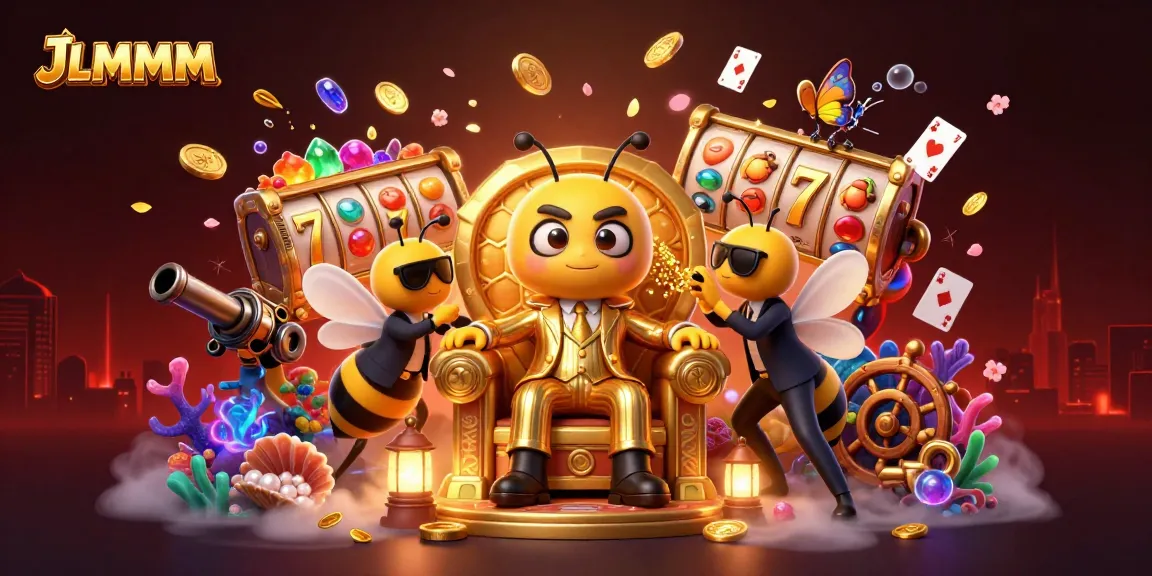 Experience thrilling gaming with JLMMM in this vibrant 3D casino illustration featuring a lively atmosphere.