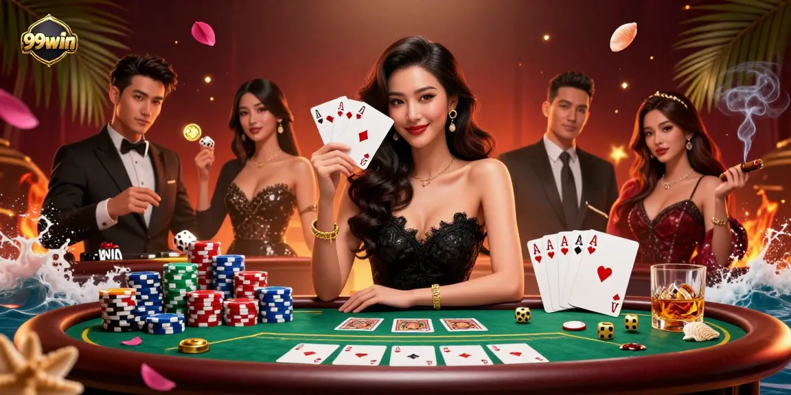 Engage with thrilling gameplay at 99win, featuring an elegant scene of poker strategy.