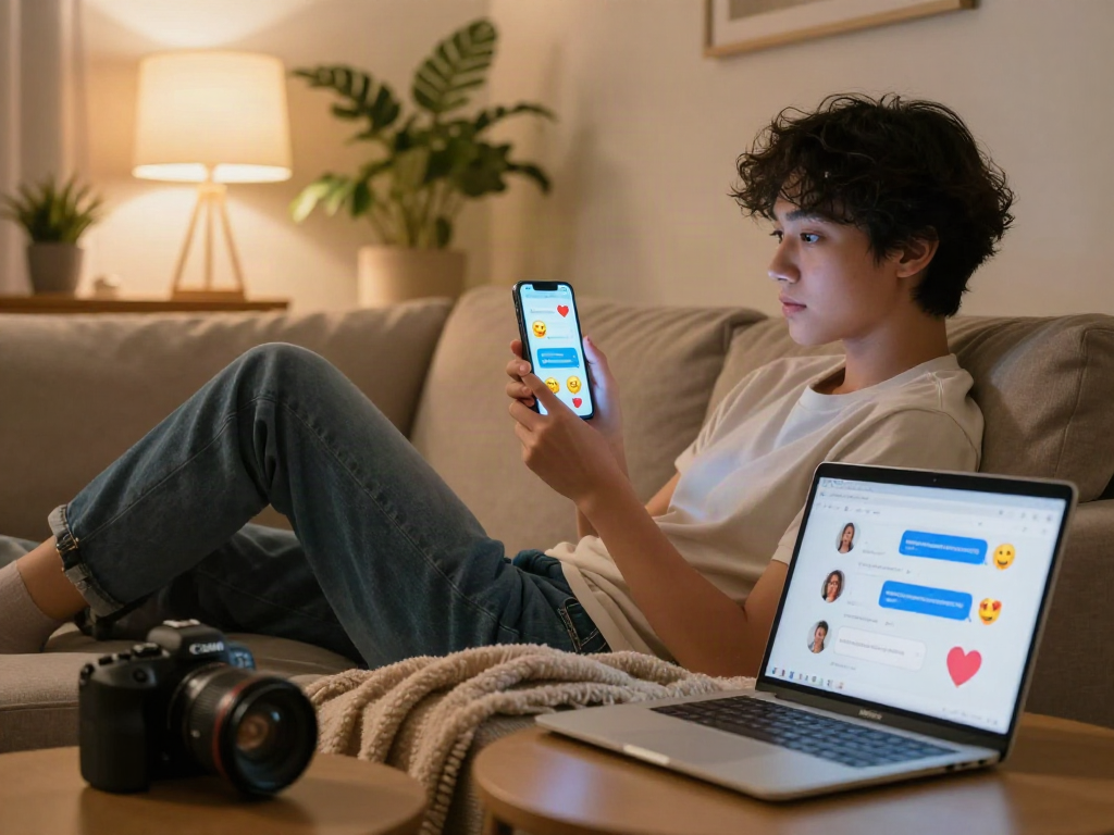 Engaging moment with an AI girlfriend on smartphone, showcasing digital romance and connection.