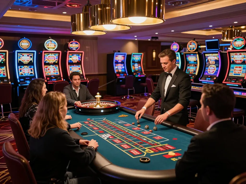 Engaging players placing bets at LV88 roulette table in luxury casino setting