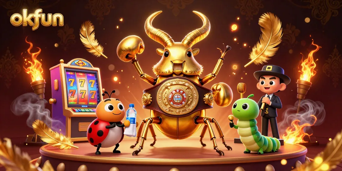 Engage in exciting gameplay with okfun as a golden stag beetle battles in a vibrant casino.
