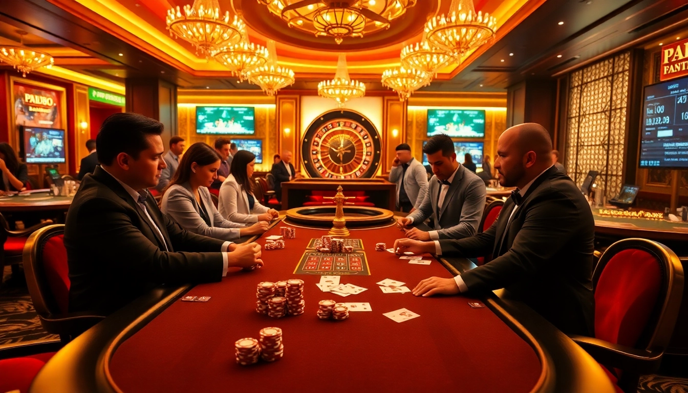 PUB88 brings excitement with a vibrant casino scene showcasing poker and roulette.
