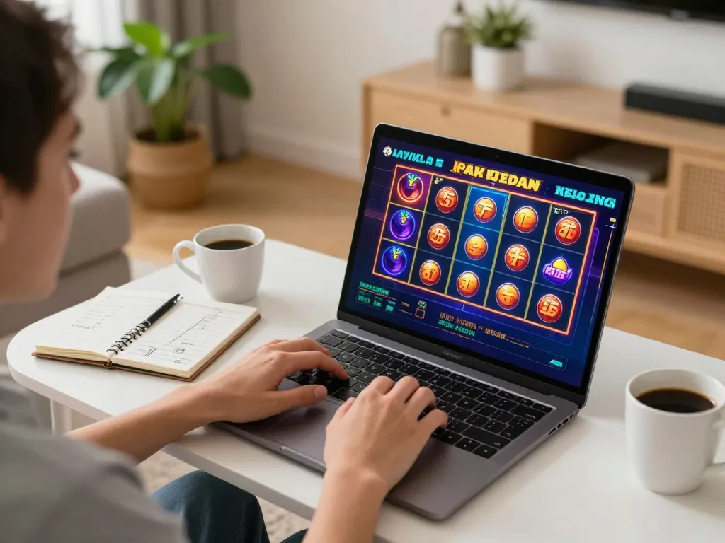 Enjoying online gaming experiences at home with alo8, showcasing dynamic slots and strategy notes