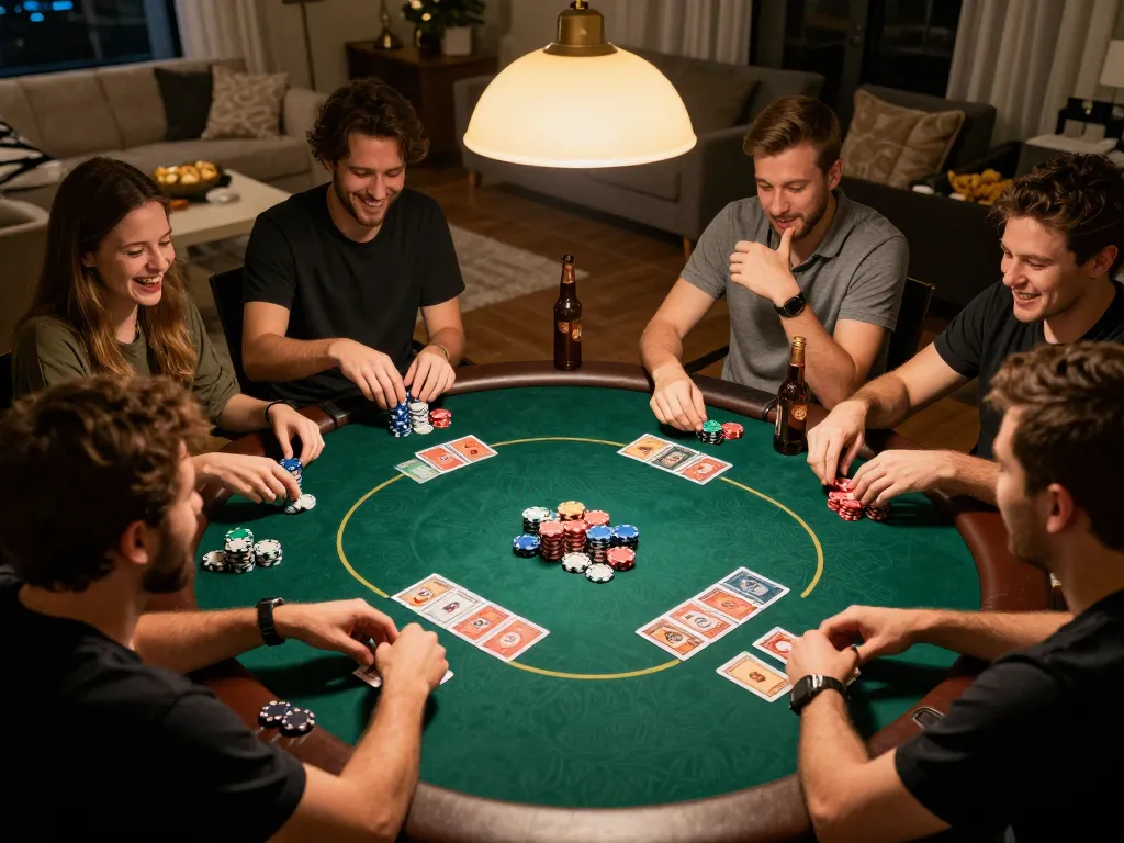 Engaging poker game at home with friends highlighting https://max88sss.com/ and strategic gameplay.