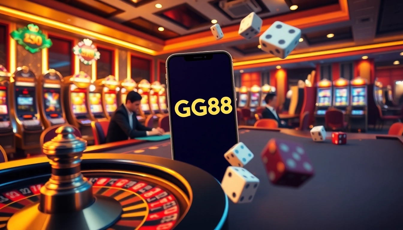 Players enjoying an engaging game at GG88 Casino with vibrant slot machines and dynamic poker action.