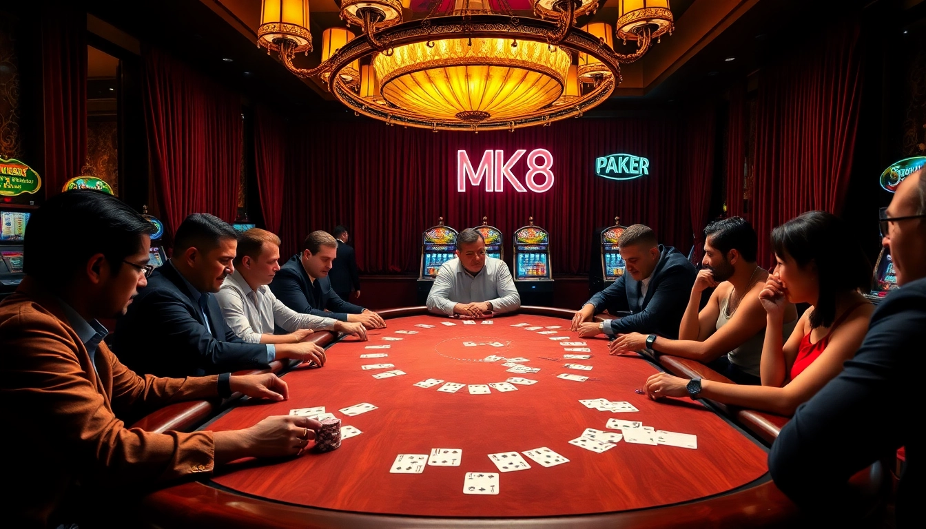 Players enjoy an intense game of poker at a luxurious casino table themed around MK8.