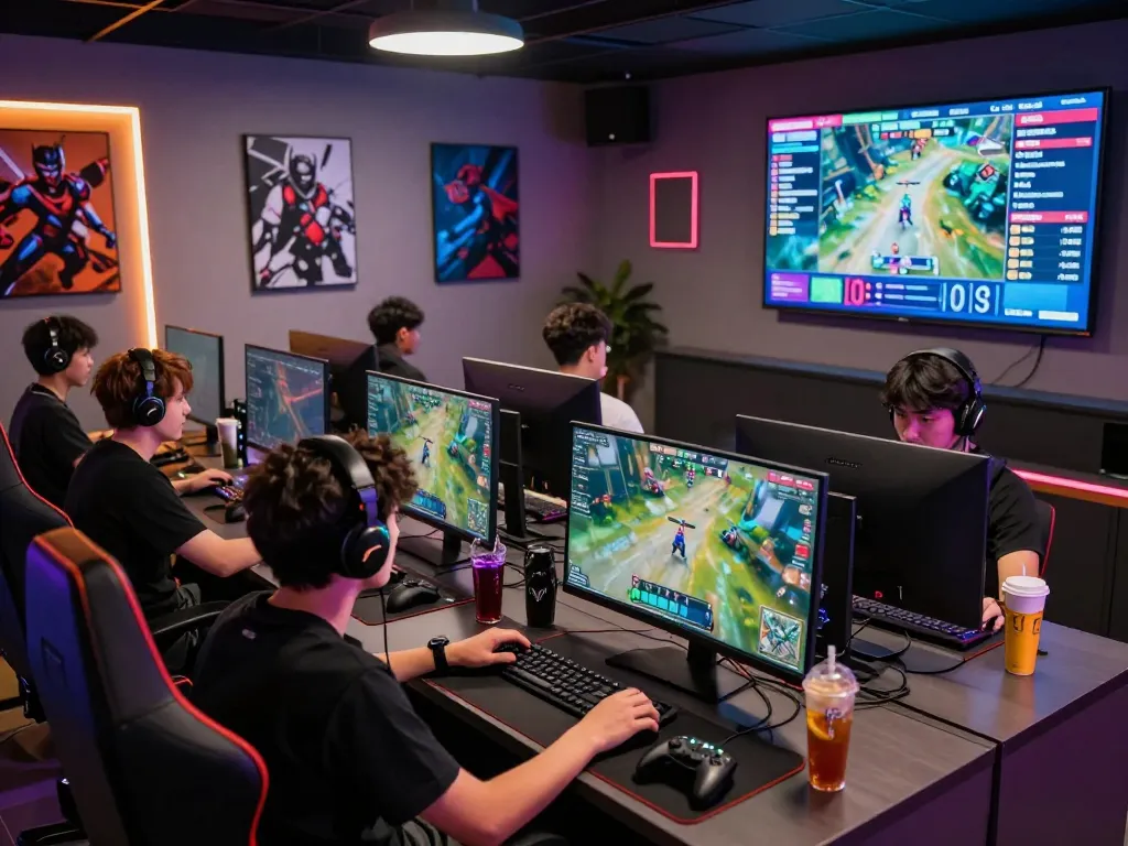 Players enjoying an MM88 online gaming session in a vibrant lounge.