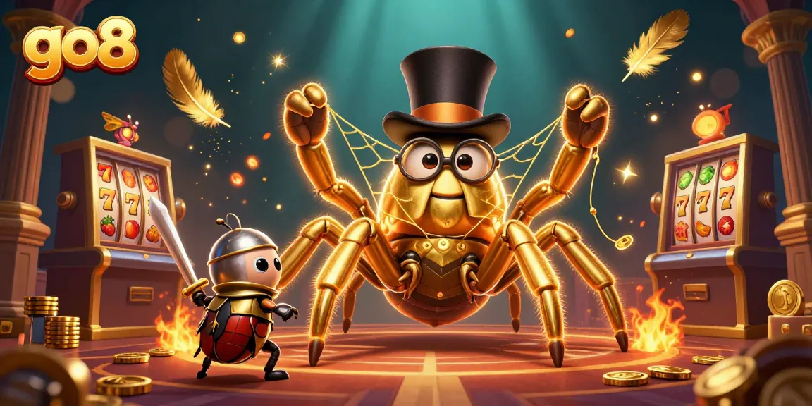 Experience the thrill of go8 gaming with a vibrant illustration featuring a golden tarantula and beetle knight.