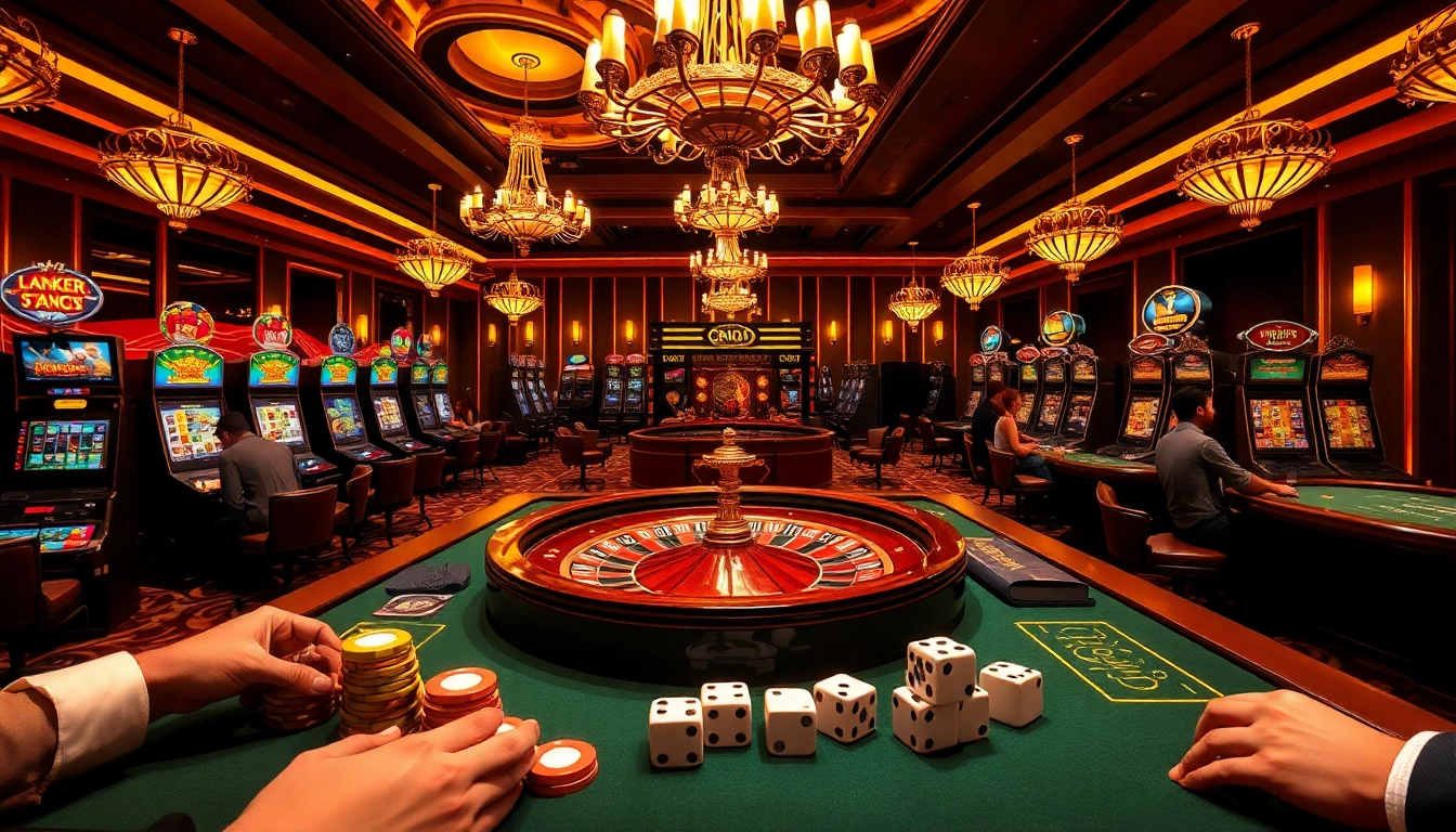 vin88 players enjoying high-stakes poker and roulette in a luxurious casino environment.