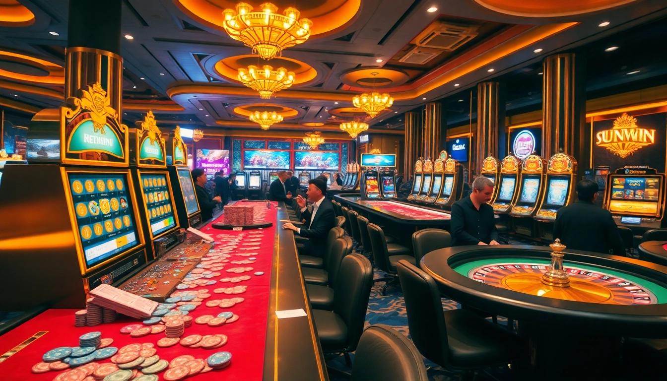 Players experiencing the excitement of sunwin in a luxurious online casino setting.