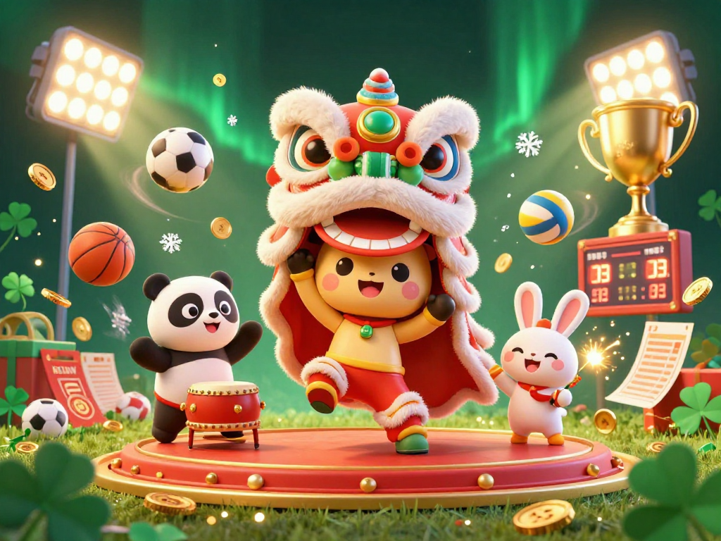 Experience the thrill of betting on ON68 with a colorful Chinese New Year celebration featuring lively characters and sports elements.