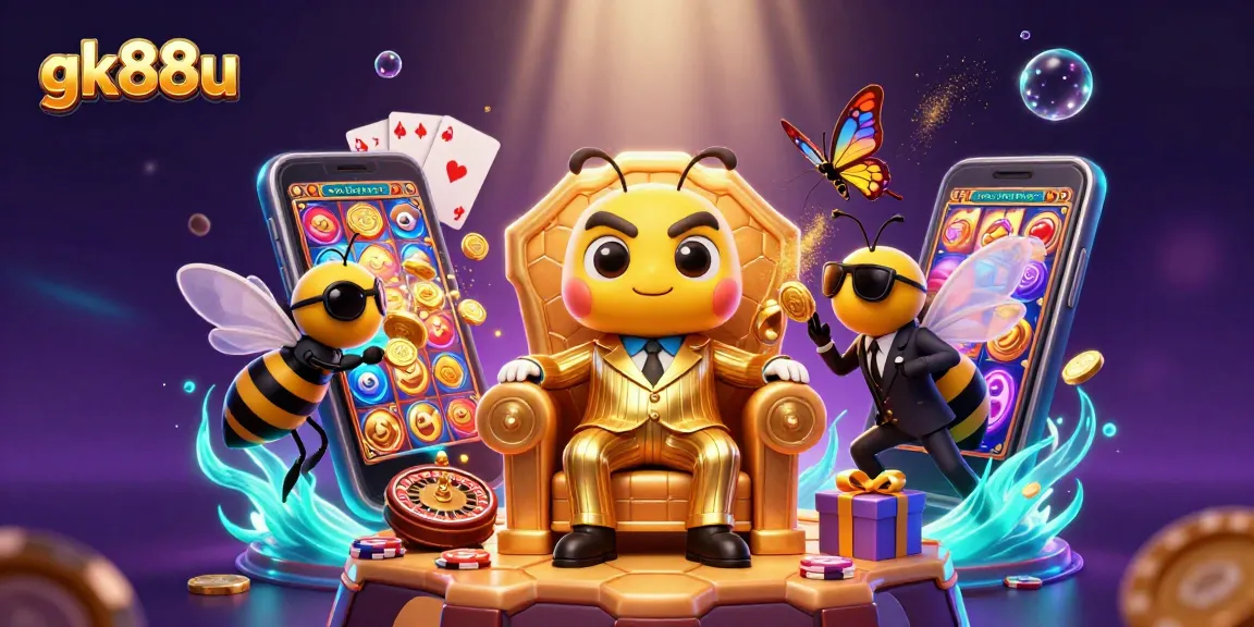 Experience the thrill of gambling with gk88u's dynamic casino scene featuring a mob boss and vibrant slot elements.