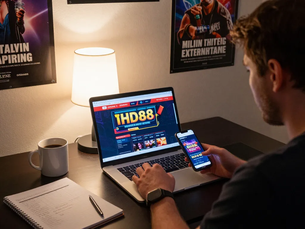 Engaging online gambling at HD88 with a player actively using a laptop and smartphone