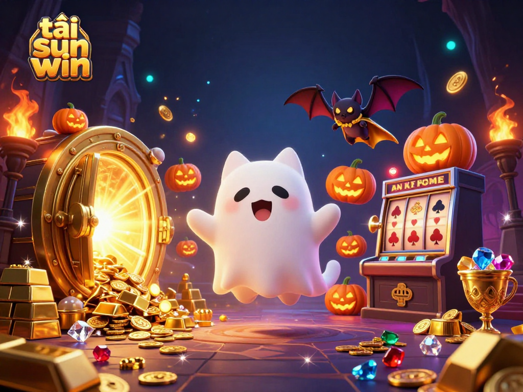 Engage with tải sun win excitement in a vibrant haunted casino scene filled with treasures.