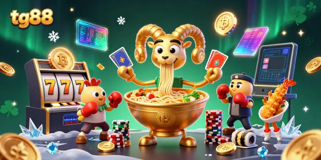 tg88 casino characters dealing cards and stacking chips, showcasing vibrant 3D illustration