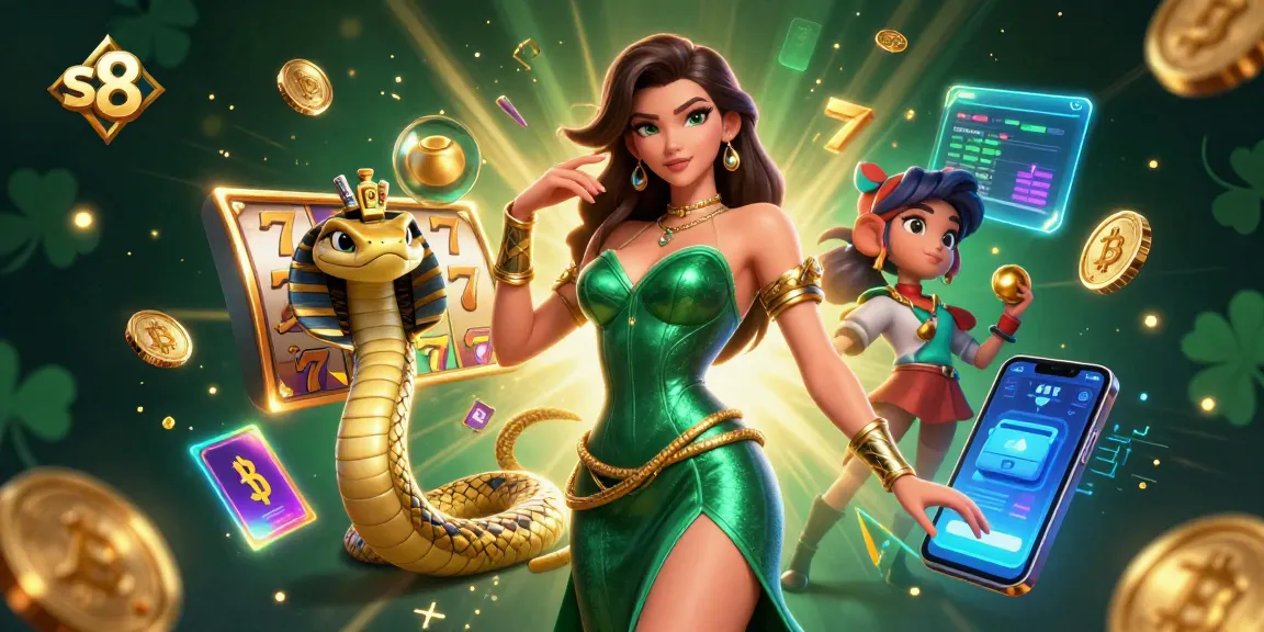 Engage with exciting slots and jackpots at s8, highlighted by vibrant gaming elements and captivating characters.