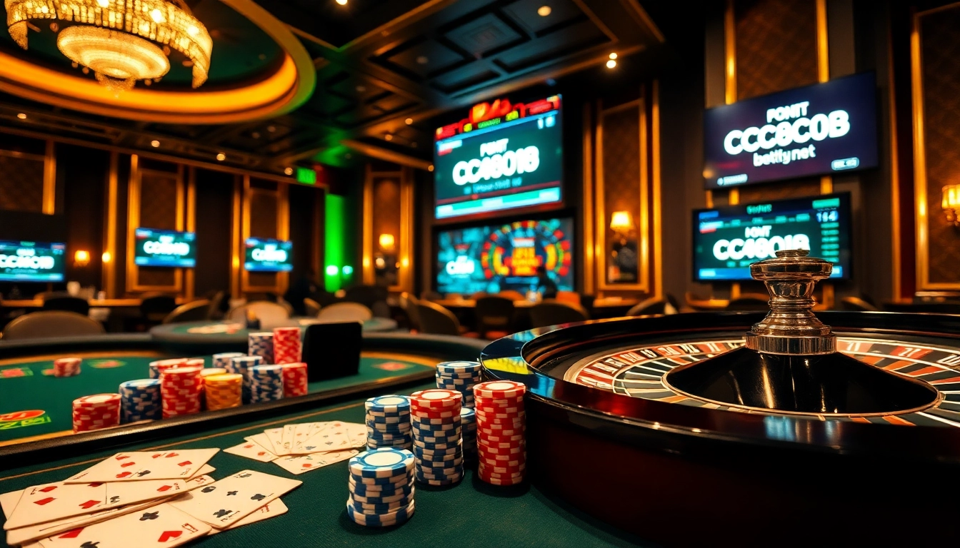 Experience thrilling gameplay at c54.gb.net with vibrant casino elements like poker chips and roulette wheels.