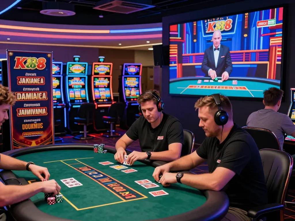 K88 live casino gaming scene with vibrant atmosphere and enthusiastic players