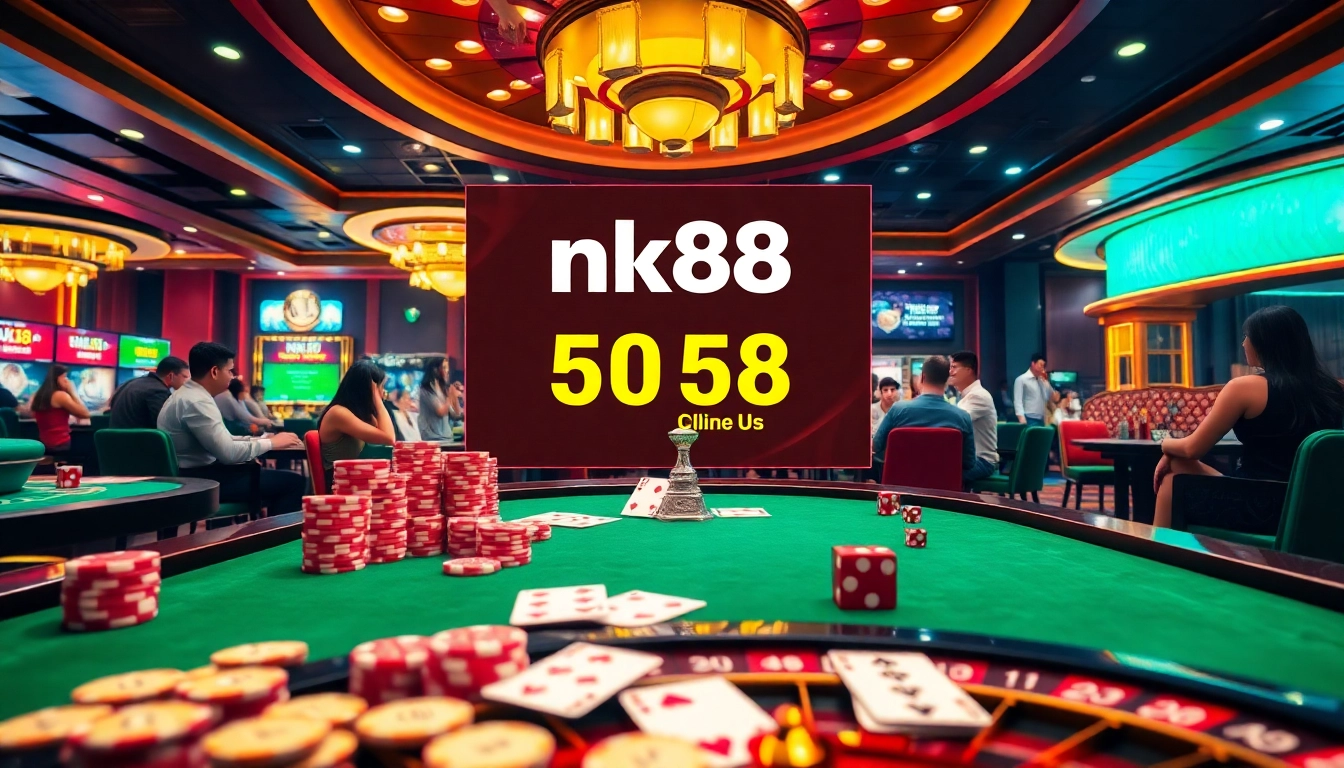 Experience the excitement of nk88 casino games with players enjoying a vibrant gaming scene.
