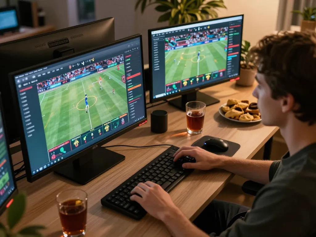 Engaging in sports betting on multiple screens, showcasing ga8888's platform for live betting