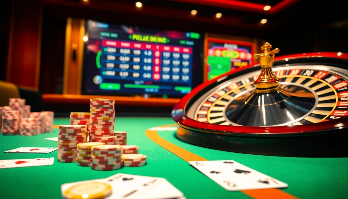 Experience the thrill of betting with https://789win1.black/ at a luxurious casino table filled with vibrant chips and cards.