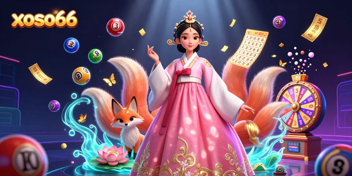 Experience winning excitement at xoso66 with vibrant lottery balls and joyful characters in a dynamic setting.