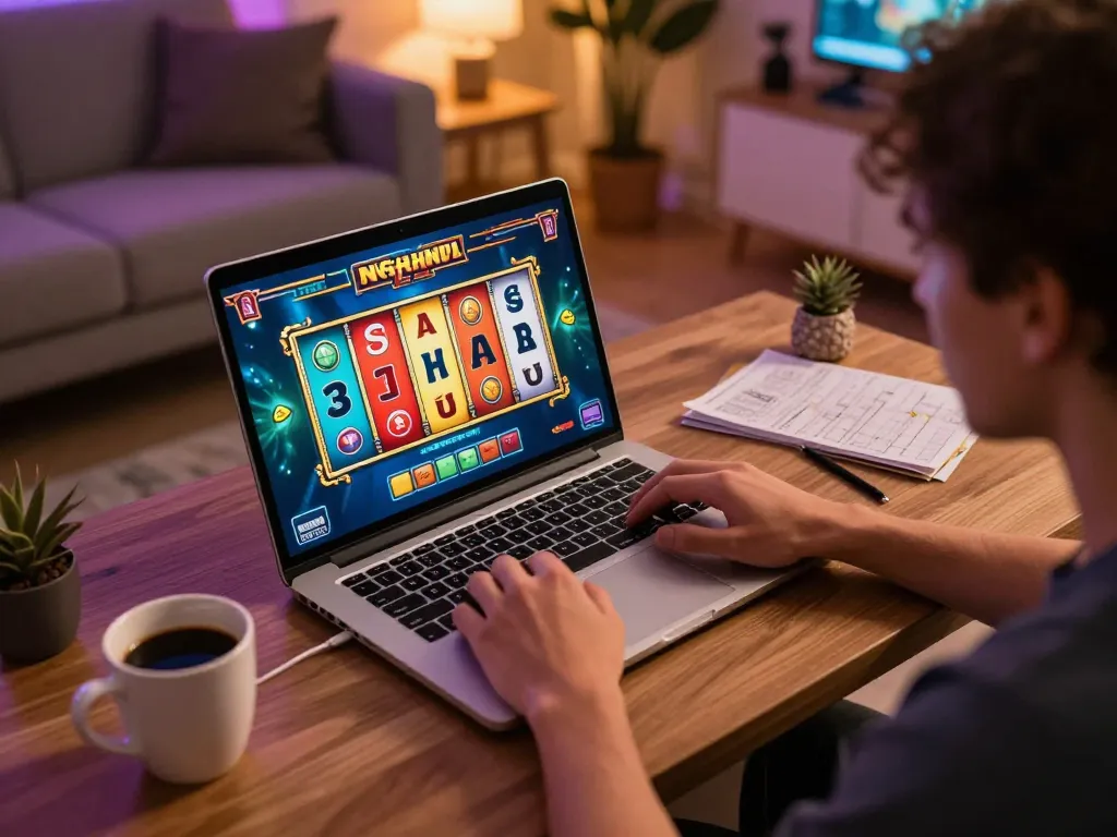 Experience the excitement of nohu gameplay on a laptop in a cozy home setting