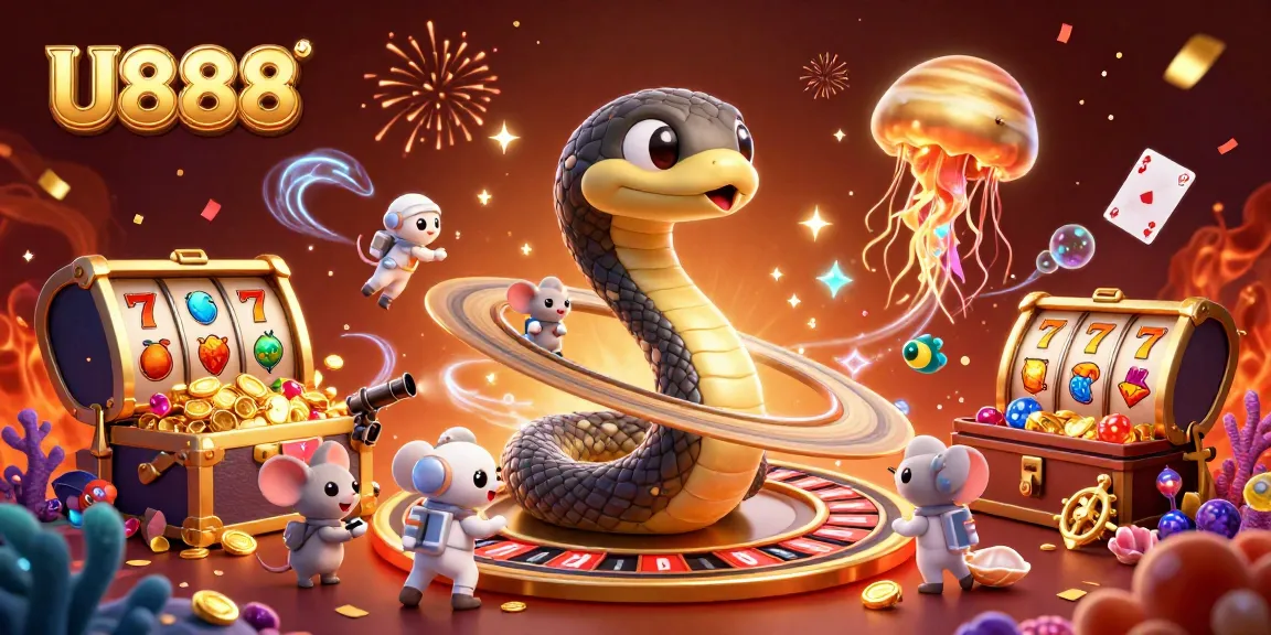 Experience thrilling gameplay at U888 with unique cosmic characters in an engaging casino scene.