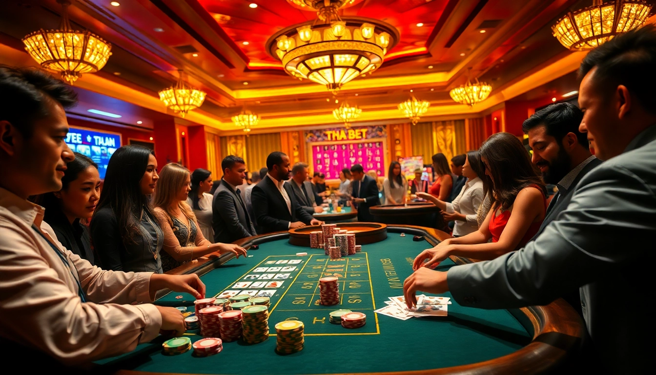 Engaged players at a THA BET casino table enjoying a thrilling game night.