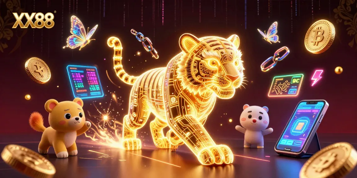 Engage with XX88's vibrant casino experience featuring a neon tiger in a digital landscape.
