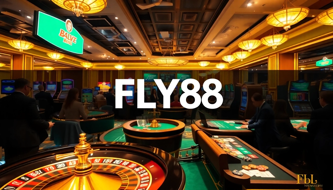 FLY88 players enjoying a high-stakes game with excitement at a luxury casino.