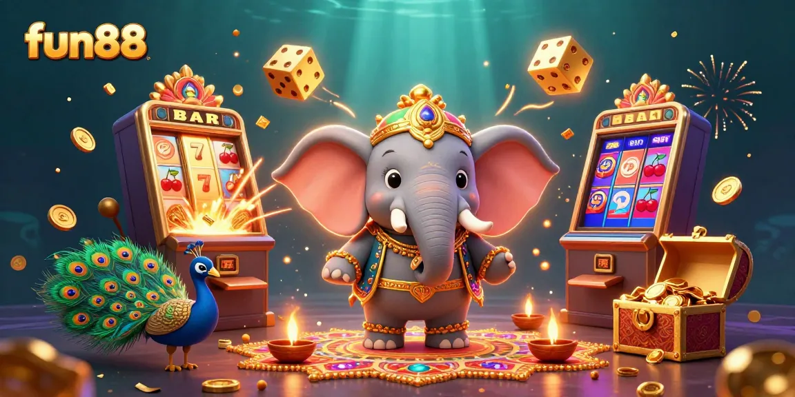 Win big at fun88 with this vibrant illustration showcasing a festive casino atmosphere and dynamic game elements.