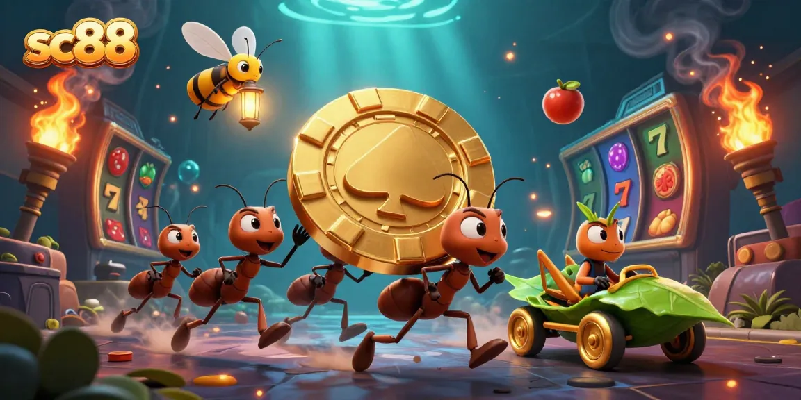 Spin the slots in sc88 with a 3D ant heist scene, vibrant casino elements and dynamic motions.