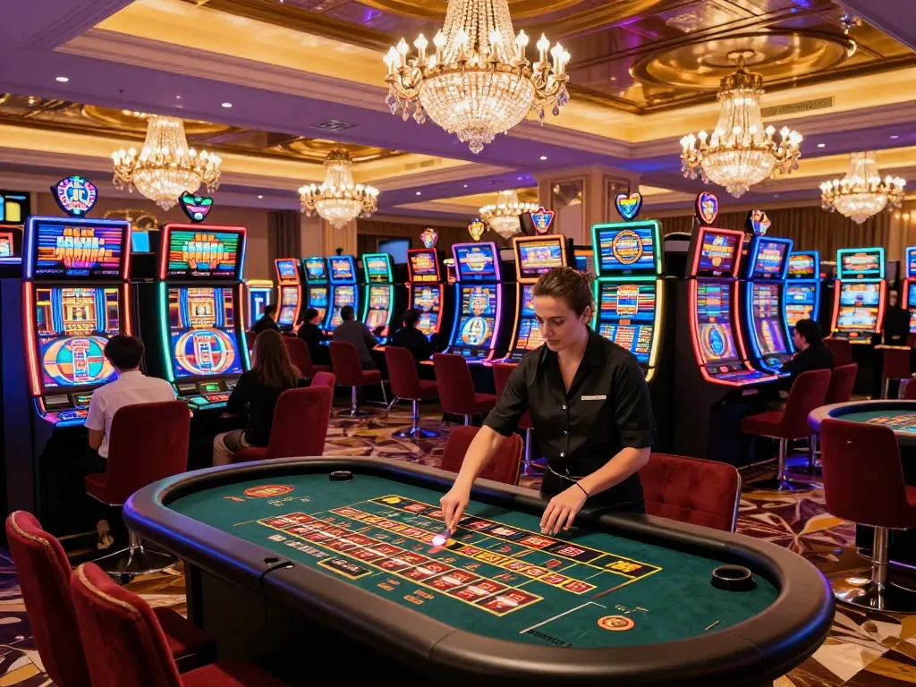 Engaged players celebrating wins at 789WIN's vibrant casino floor, showcasing dynamic gameplay