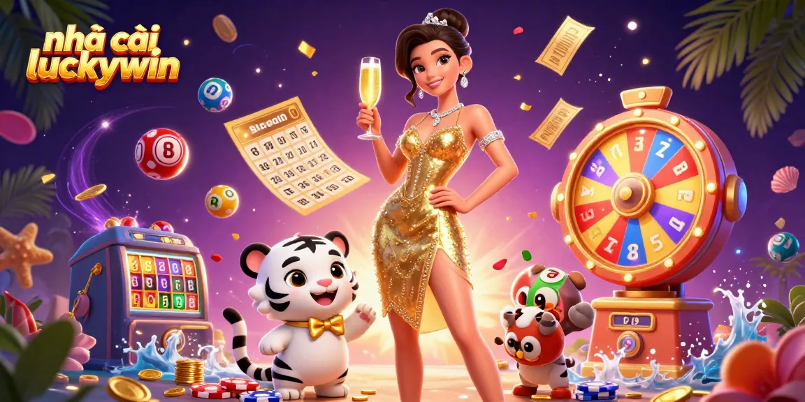 Engage with nhà cái luckywin through an exciting gaming scene with vibrant casino elements and characters.