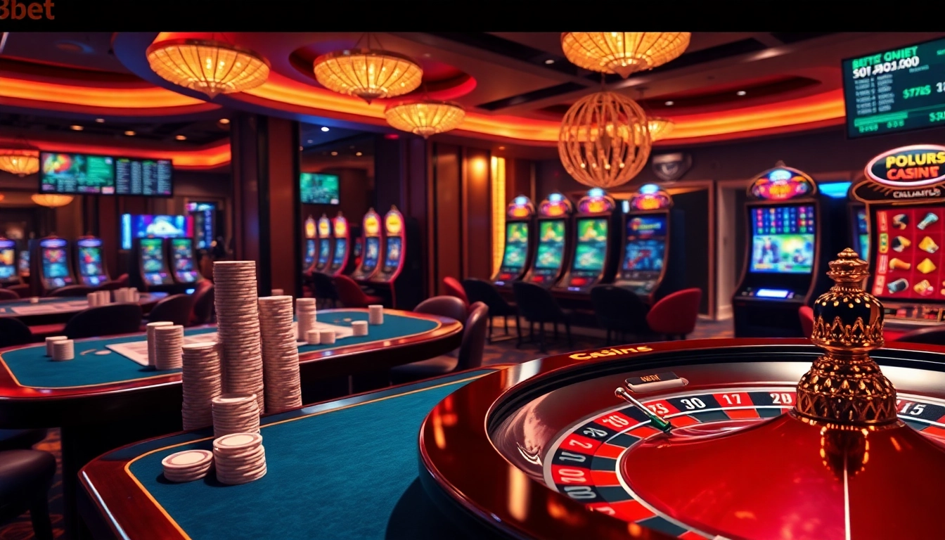 Experience the thrill of 8kbet with vibrant casino visuals featuring tables, chips, and excitement.