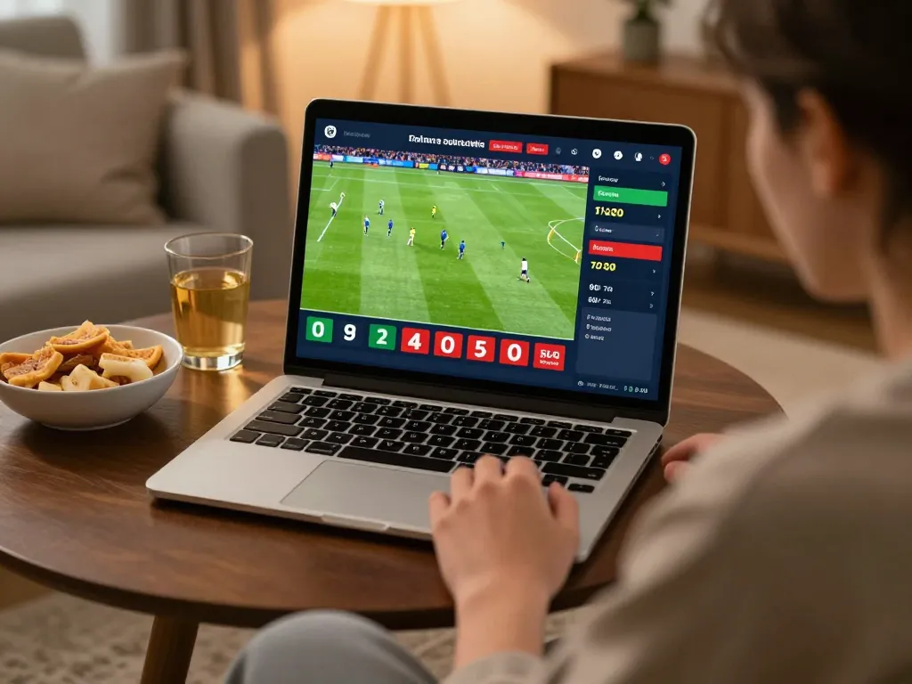 Enjoying sports betting on va88 with laptop and game odds visible in a cozy home setup.