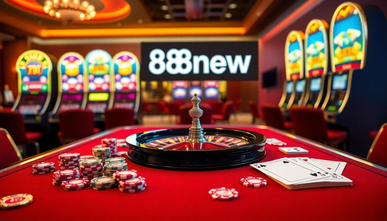 Experience the thrill of gambling at 888new with vibrant casino tables and exciting gaming elements.
