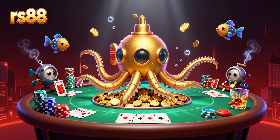 Engage with rs88's vibrant poker scene in an ultra-detailed 3D illustration featuring a golden kraken.