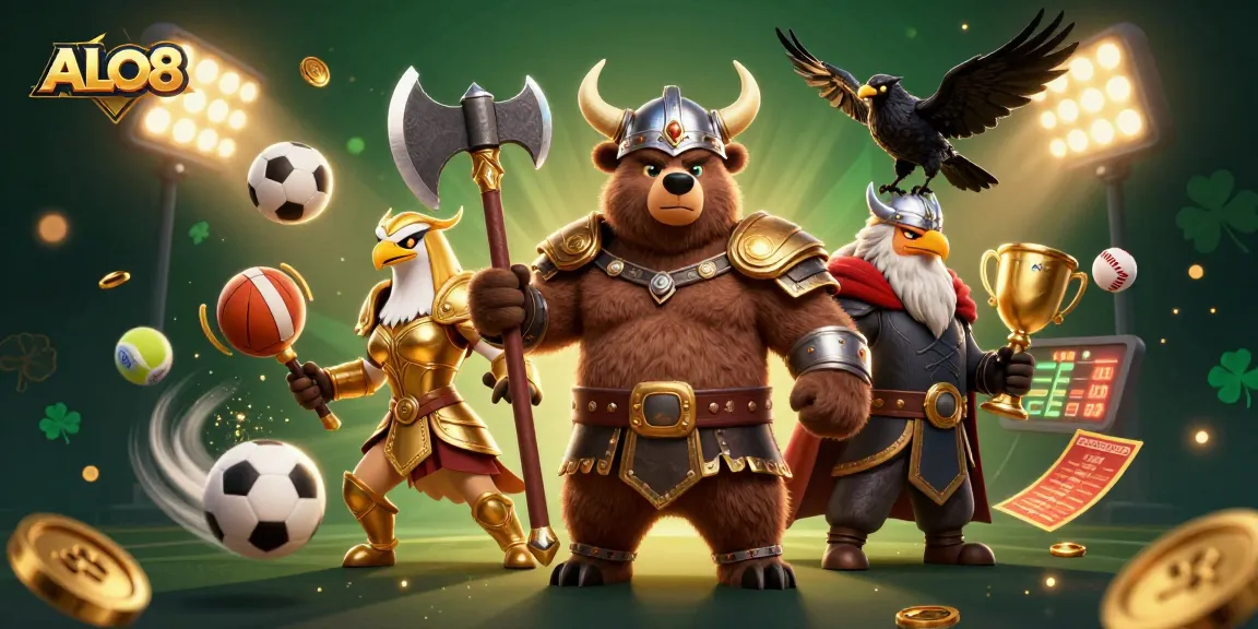 Engage with ALO8's vibrant casino fantasy featuring characters, sports elements, and dynamic energy.