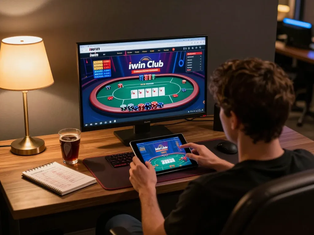 Engaging gameplay at iwin club on tablet in modern gaming setup, showcasing interaction and strategy.