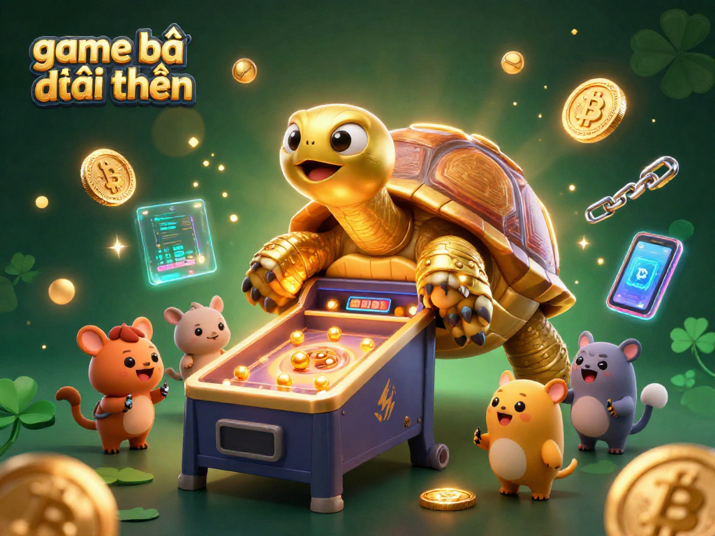 Engage in game bài đổi thưởng with an exciting 3D illustration featuring a golden tortoise and a vibrant casino environment.