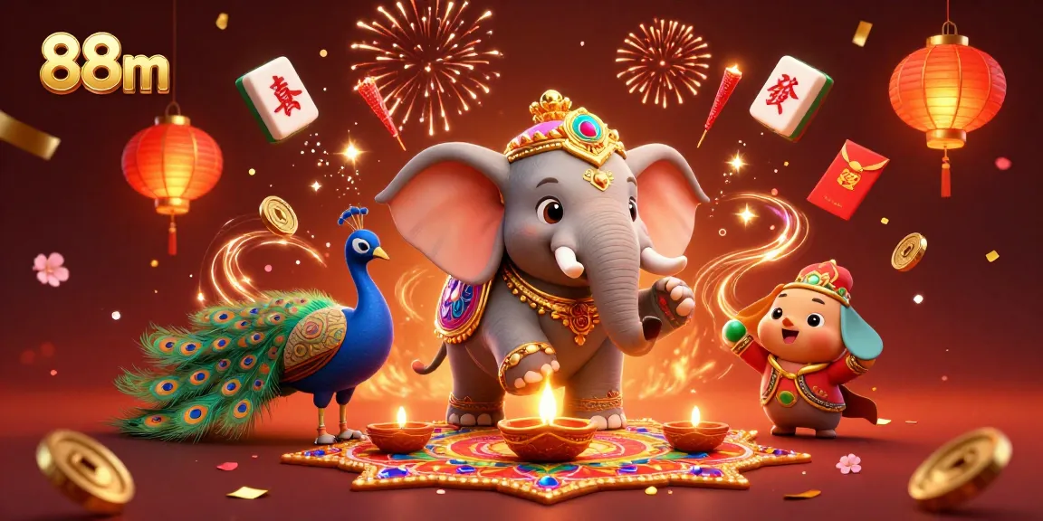 Engage in the world of 88m with vibrant casino-themed digital art showcasing colorful celebrations.
