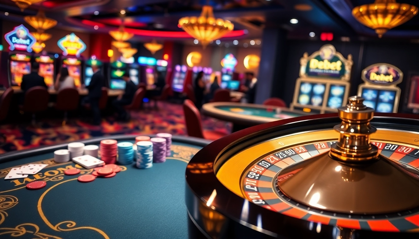 Experience the excitement of De bet at a luxurious casino table with vibrant chips and engaging gameplay.