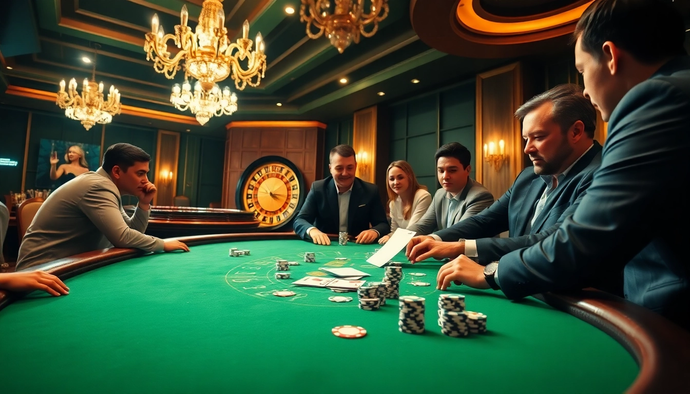 Experience the thrill of gameplay at https://mm88.us.com/ with professional players at a luxury casino table.