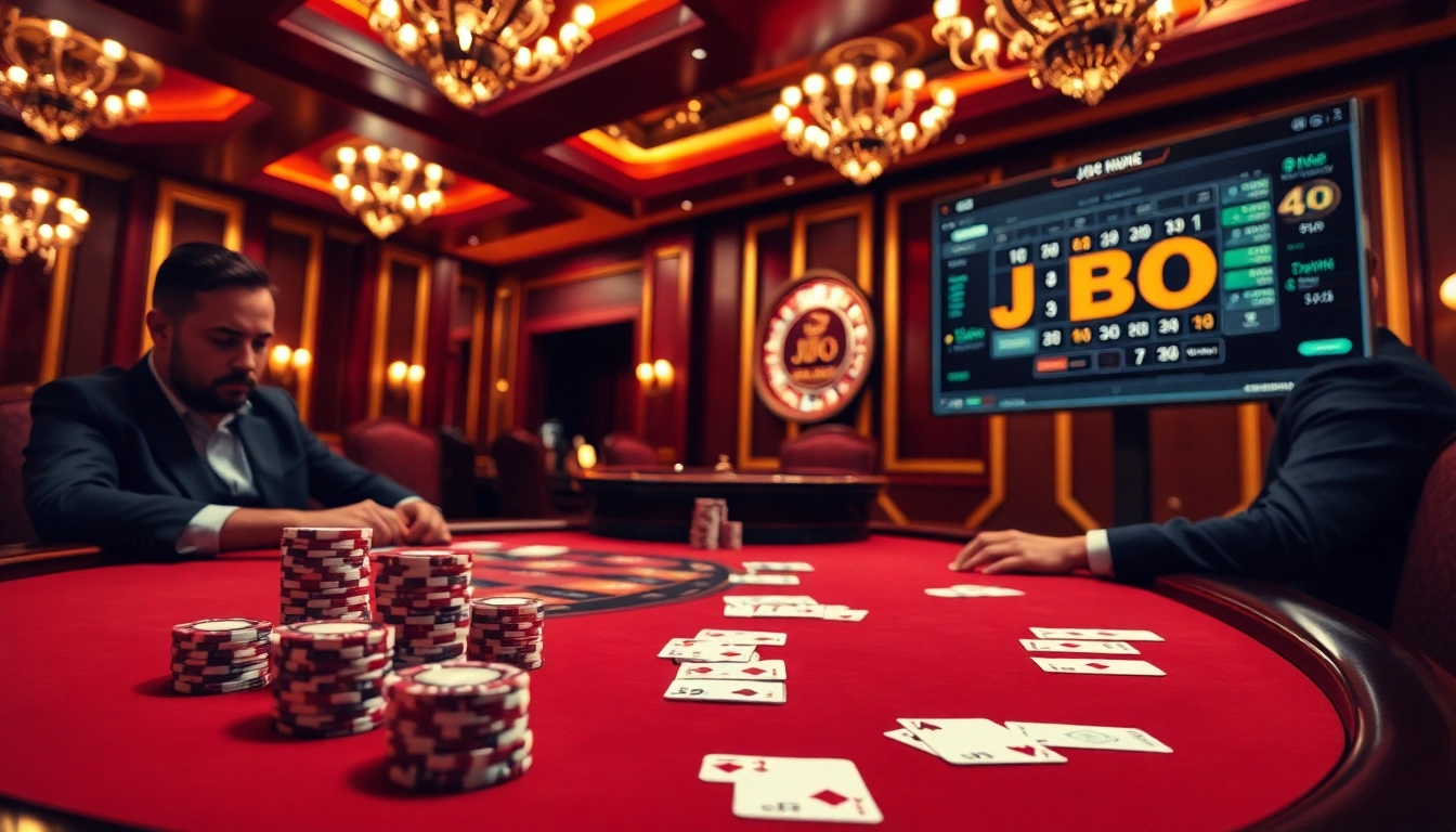 Engage in thrilling gameplay at JBO's luxurious poker tables featuring high-stakes action.