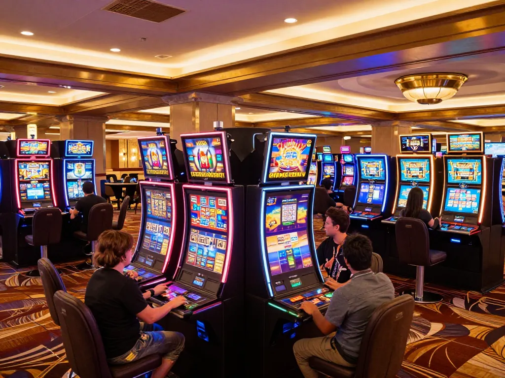 Experience thrilling gameplay with Hi 88's vibrant slot machines and engaged players.