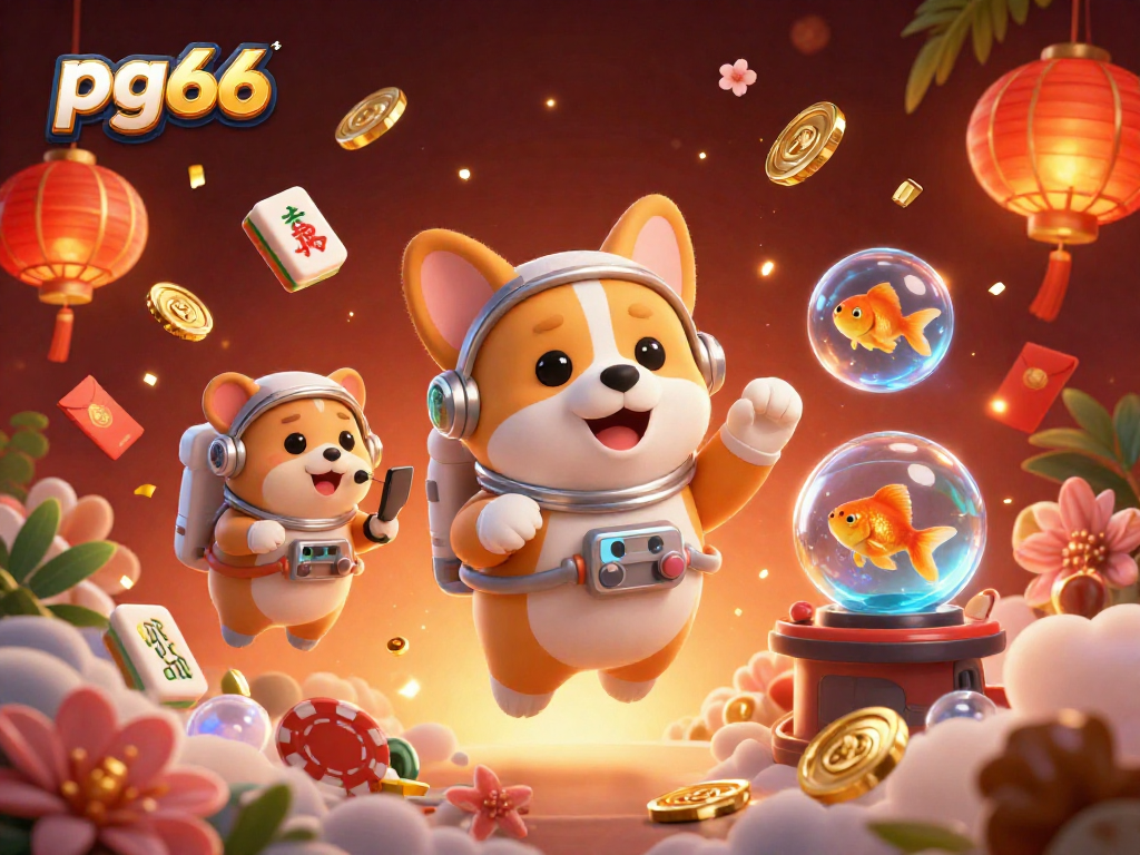 Experience thrilling action with pg66 as a corgi and friends explore a zero-gravity casino environment.